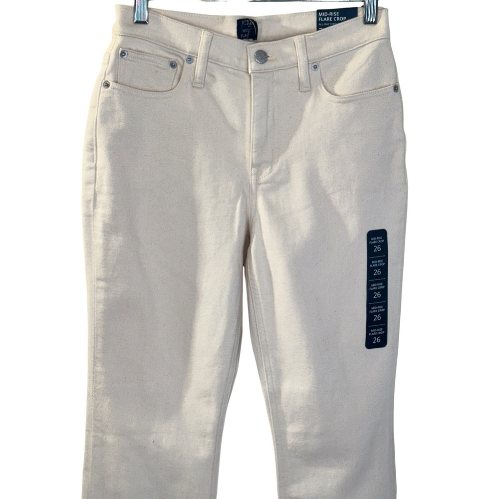J. Crew Mid-Rise Flare Crop Jeans Women's 26 Cream All-Day Stretch NWT Ivory